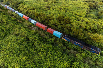 high angle view of freight train. - Powered by Adobe