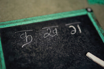 chalkboard on floor. writing concept