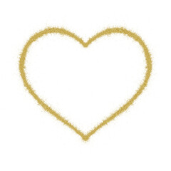 sparkling heart shaped gold grain illustration, no background, good on dark background, suitable for template design, ppt, backdrop, border, card, etc.