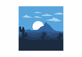 Fototapeta premium Colorful desert landscape with cactus trees illustration