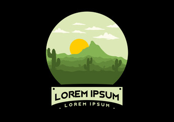 Colorful desert landscape with cactus trees illustration