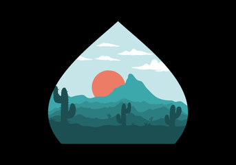 Fototapeta na wymiar Colorful desert landscape with cactus trees illustration