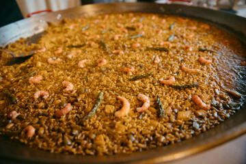 close up view of a traditional valencian paella