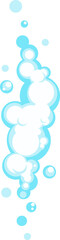 Cartoon soap foam with bubbles. Light blue suds of bath, shampoo, shaving, mousse.