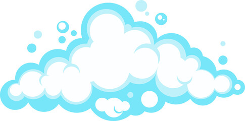 Cartoon soap foam with bubbles. Light blue suds of bath, shampoo, shaving, mousse.