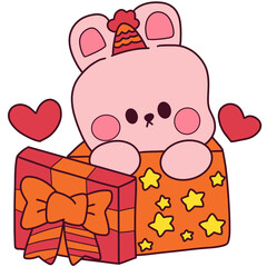 Obraz premium New Year 2023, the year of the rabbit, red and gold line art characters, simple hand-drawn Asian elements with craft (Chinese translation: Happy Chinese New Year 2023, year of the rabbit).
