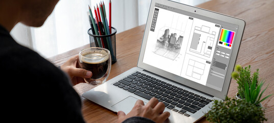 Fototapeta Architectural design modish software application for architect business and professional designer obraz