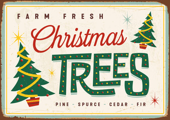 Vintage Metal Sign - Fram Fresh Christmas Trees - Vector EPS10. Grunge effects can be easily removed for a brand new, clean design. - 547699823