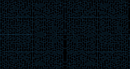 A simple large maze of turquoise lines on a black background