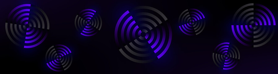 Obraz premium Many layered glowing circles divided into four equal parts and two gradient colors in a wide format