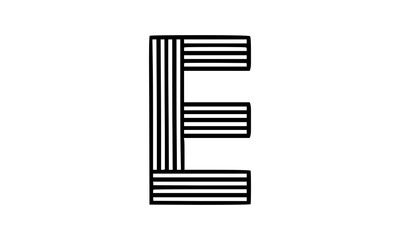 Vector Logo of Modern Alphabet Letter E, Parallel lines stylized rounded font