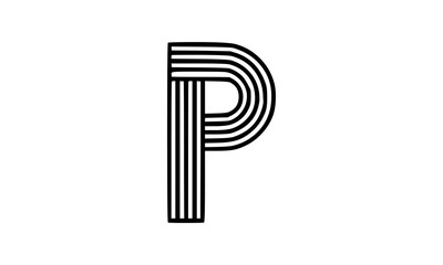 Vector Logo of Modern Alphabet Letter P, Parallel lines stylized rounded font
