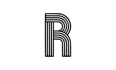 Vector Logo of Modern Alphabet Letter R, Parallel lines stylized rounded font
