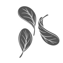 Salad leaf glyph icon vector illustration. Silhouette of raw plants and healthy leaf vegetable, levitation and flight of natural organic leaves for cooking vitamin vegetarian dish, herb ingredient