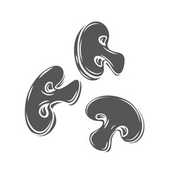 Mushroom slices glyph icon vector illustration. Silhouette of falling from top chopped champignon, edible mushrooms cut into pieces flying in air for cooking gourmet vegetarian meals and sauces