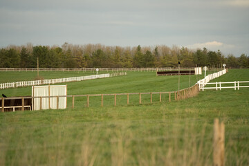 jump and fencing at a horse racing track, Larkhill Wilts UK