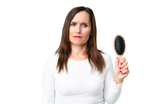 Middle Age Woman With Hair Comb Over Isolated Chroma Key Background With Sad Expression