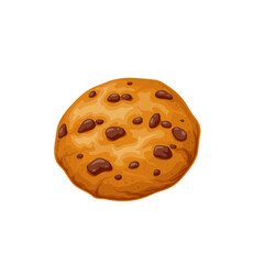 Christmas cookie vector illustration. Cartoon isolated homemade brown biscuit with chocolate chips, sweet cookie for eating on breakfast, traditional food gift and invitation of winter holidays