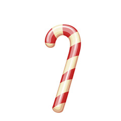 Christmas candy cane vector illustration. Cartoon isolated sweet stick with red and white stripes, sugar cane of Santa, lollipop gift and treats, candy dessert for winter holiday and party celebration