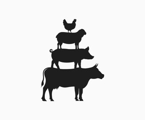 Cow, Pig, Lamb, Chicken, Stencil Vector Template.