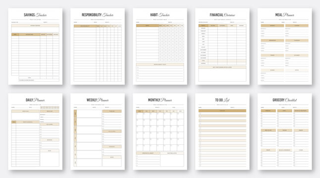 Printable Life & Business Planner Set. Planners bundle. Printable planner bundle. Collection of minimalist planner. Daily weekly monthly planner template. Modern planner template. Planner sheet vector