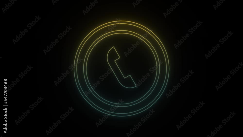 Poster glowing neon phone icon on black background. incoming call. 4k video animation for motion graphics a