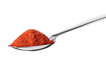Teaspoon with ground red pepper isolated on white.