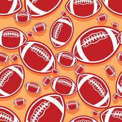 Rugby balls seamless pattern vector art image. American football balls continuous background wallpaper texture design.