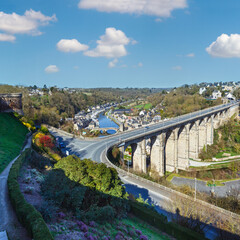 Fototapeta premium Dinan town, Brittany, France. The harbour on the banks of the Rance River.