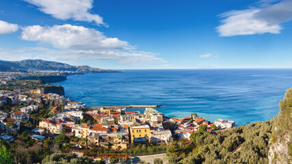Fototapeta na wymiar Sorrento town coast view (January). Amalfi coastline panorama, Italy.