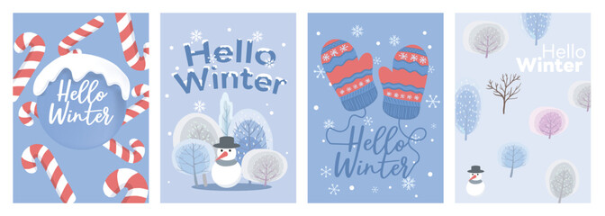 Fototapeta na wymiar Set of winter poster , social mediea template. collection of snow season and christmas postcard , banner , wallpaper , background. vector illustration eps 10