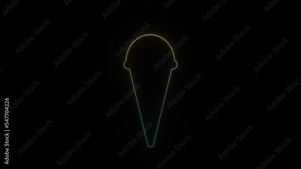 Poster glowing neon ice cream icon on black background. sweets in the store. 4k video animation for motion 