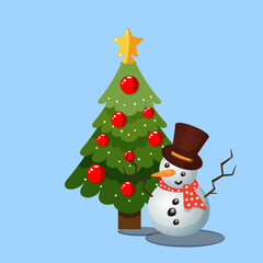 Christmas tree and snowman card