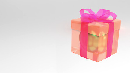 3D render of a banner with gift box. Christmas gift box with bow on a white background. To create designs for postcards, banners, posters and backgrounds for greeting texts.