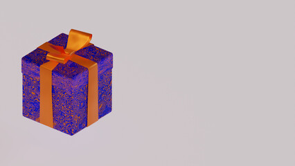 3D render of a banner with gift box. Christmas gift box with bow on a white background. To create designs for postcards, banners, posters and backgrounds for greeting texts.