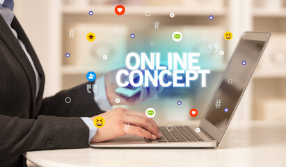 Freelance woman using laptop concept