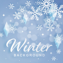 Snowflakes design for winter with snowflakes paper cut style on color background. 