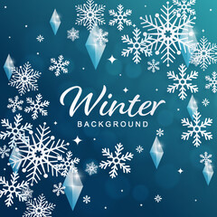 Fototapeta na wymiar Snowflakes design for winter with snowflakes paper cut style on color background. 