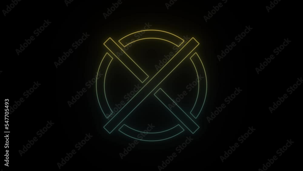 Poster glowing neon cross icon on black background. not completed task at the enterprise. 4k video animatio