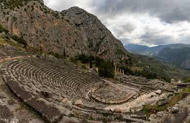 view of the Ancient Thetre of Delphi in the Sanctuary Athena Pronaia