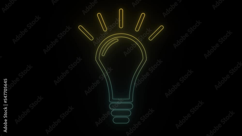Poster glowing neon bulb icon on black background. idea for business conversation. 4k video animation for m