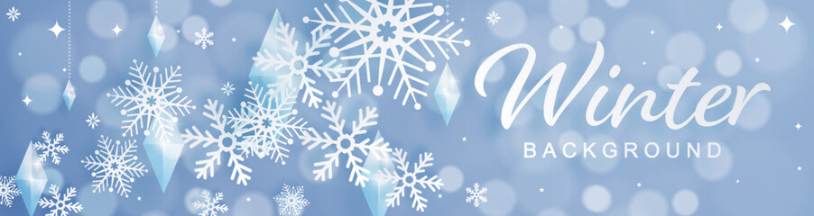 Snowflakes design for winter with snowflakes paper cut style on color background. 