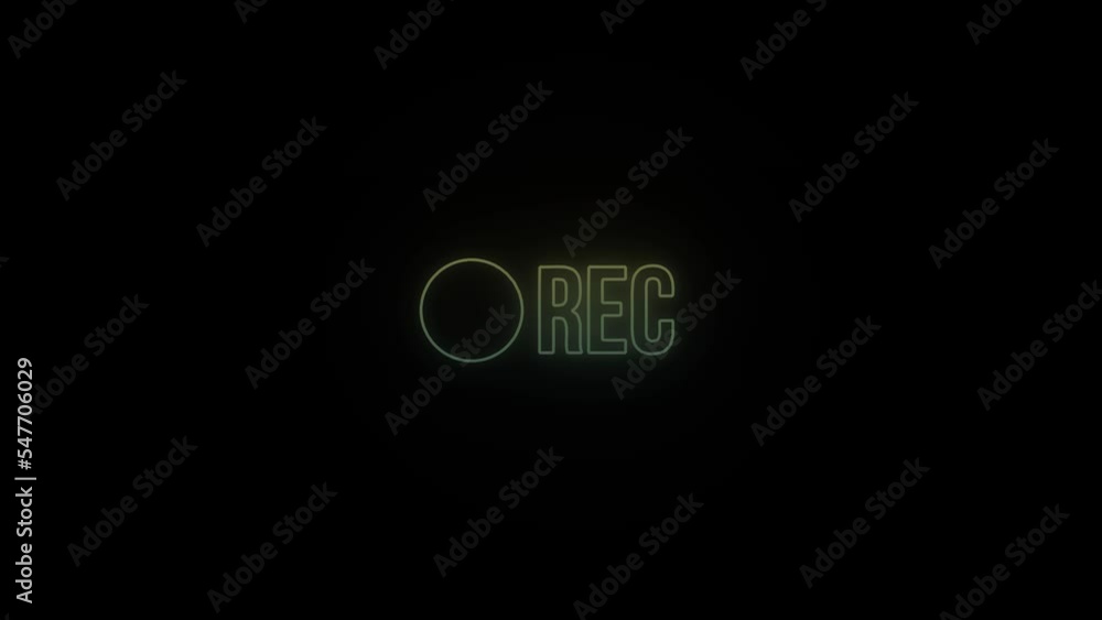 Poster glowing neon rec icon on black background. the video recording process is in progress. 4k video anim