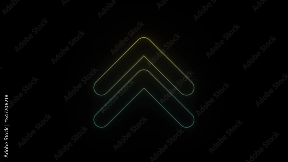 Poster glowing neon arrows icon on black background. video presentation elements. 4k video animation for mo