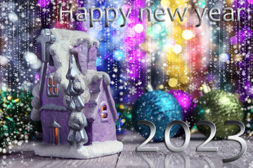 Eve new year 2023 holidays, winter, cards, congratulation, bokeh, night, december.
