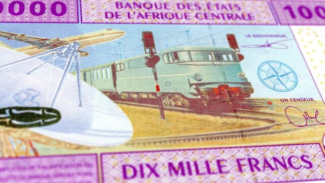 Cameroon Central African CFA Franc 10000 Banknotes, Ten Thousand Central African CFA Franc, Close-up and macro view of the Central African CFA Franc, Tracking and Dolly Shots 10000 Central African CFA