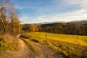 in the Bóbr Valley in the surrondings of Jelenia Góra in Poland in a sunny day in autumn, mountain landscape © magdagalkiewicz