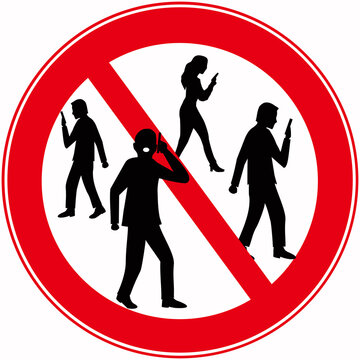 A prohibition sign that means : It is forbidden to use cell phones or smartphones when walking. Using the smartphone while walking is prohibited. distraction