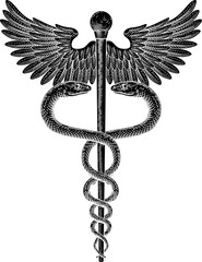Caduceus Vintage Doctor Medical Snakes Symbol