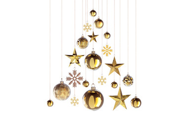 abstract gold christmastree in shades of golden structures stars snowflakes baubles hanging from...
